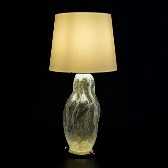 An example of a lighted lamp, the glass version shown is illustrative.