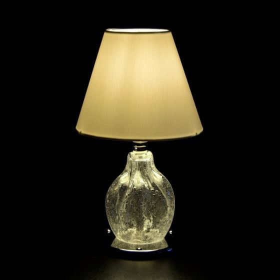 An example of a lighted lamp, the glass version shown is illustrative.