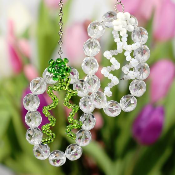 Beads eggs 2 pcs green and white ornament