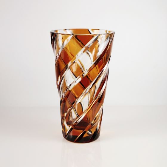 Glass vase - stripes design, height 18 cm