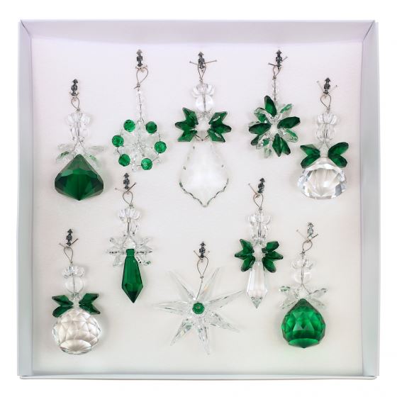 Set of ornaments 10 pcs – different shapes, dark green