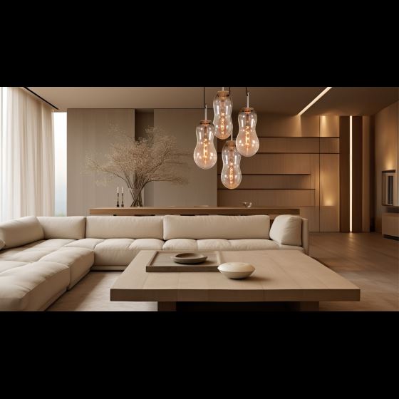 Combination of 2 pendants PINATI KW-G01-HS and 2 pendants PINATI KW-G01-HM in the interior.